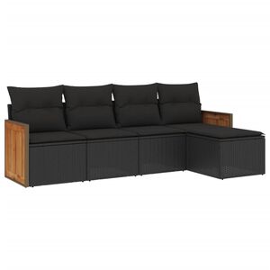 vidaXL Set mobilier de grădină cu perne, 5 piese, negru, poliratan