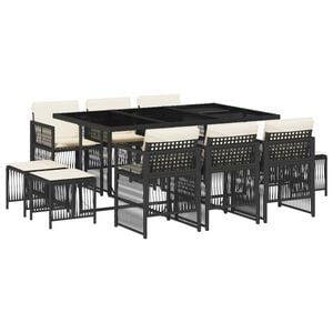 vidaXL Set mobilier de exterior cu perne, 11 piese, negru, poliratan