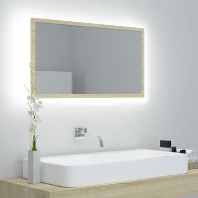 vidaXL Oglindă de baie cu LED, stejar sonoma, 80x8,5x37 cm, acril