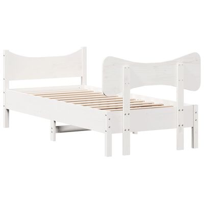 vidaXL Cadru de pat cu tăblie, alb, 100x200 cm, lemn masiv pin