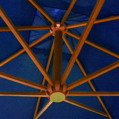 vidaXL Umbrelă suspendată cu stâlp, albastru azuriu, 3x3 m, lemn brad
