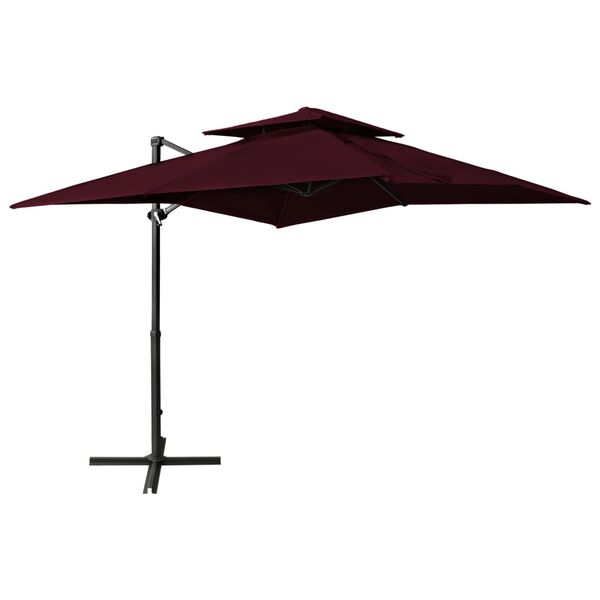 vidaXL Umbrelă &icirc;n consolă cu &icirc;nveliș dublu, roșu bordo, 250x250 cm
