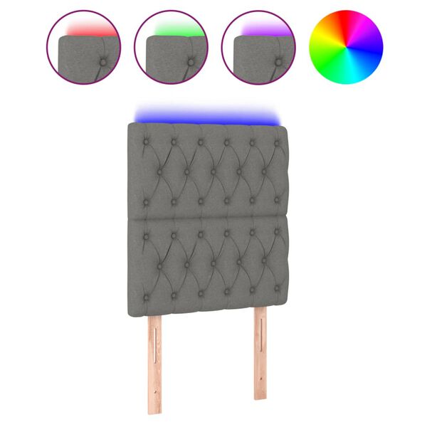 vidaXL Tăblie de pat cu LED, gri &icirc;nchis, 80x7x118/128 cm, textil