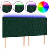 vidaXL Tăblie de pat cu LED, verde &icirc;nchis, 200x7x118/128 cm, catifea