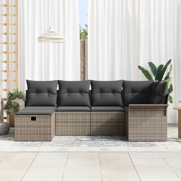 vidaXL Set de canapele pentru grădină cu pernă 6 pcs Gri Rattan poli