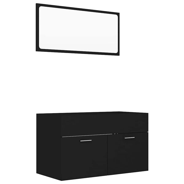 vidaXL Set mobilier de baie, 2 piese, negru, lemn compozit