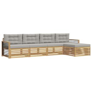 vidaXL Set de canapele de exterior 5 buc. Alb și gri deschis Poliester