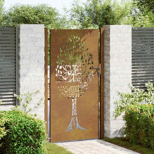 vidaXL Poartă de grădină 100x175 cm, oțel corten, design copac
