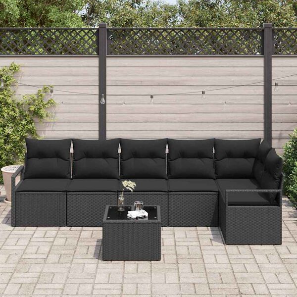 vidaXL Set de canapea cu pernă 7 pcs Negru poliratan