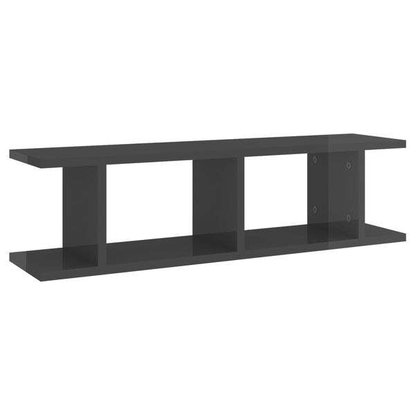 vidaXL Rafturi de perete, 2 buc, gri extralucios, 75x18x20 cm, lemn