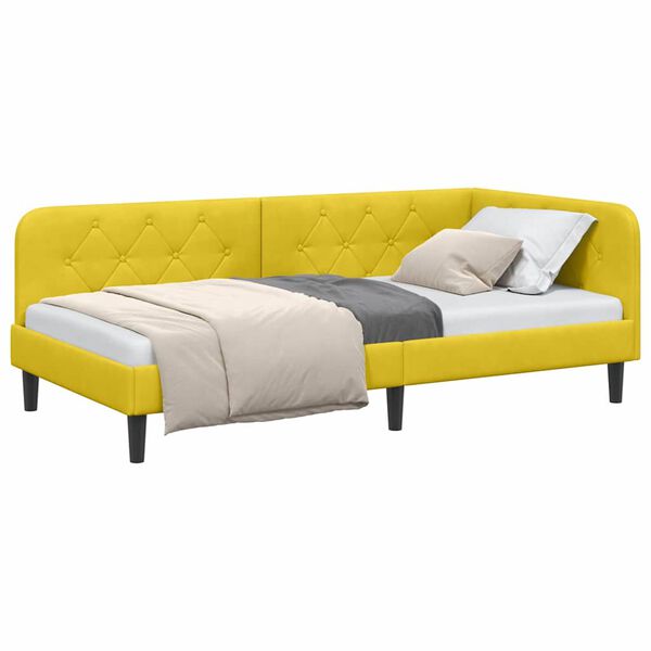 vidaXL Cadru de pat colțar cu headboard Galben 90 x 200 cm Catifea