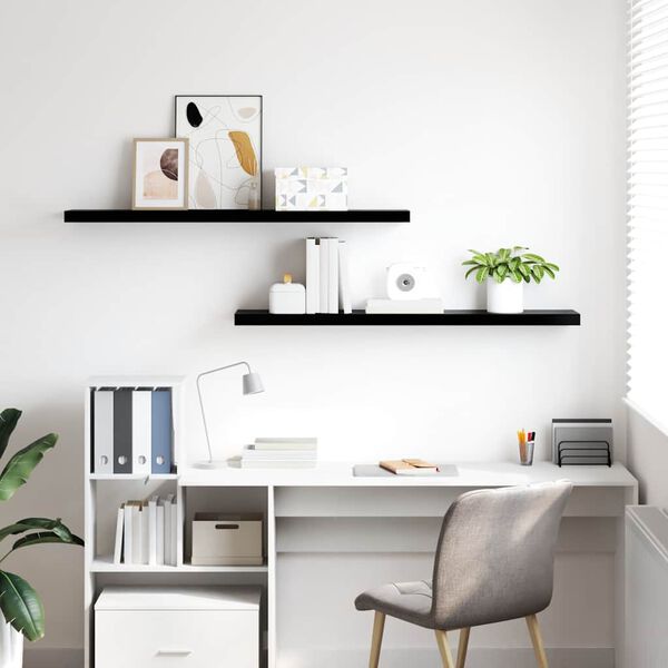 vidaXL Rafturi de perete, 2 buc. negru extralucios 120x23,5x3,8 cm MDF