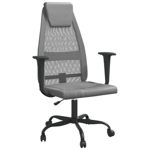 vidaXL Scaun birou reglabil &icirc;n &icirc;nălțime, gri, piele artificială/plasă