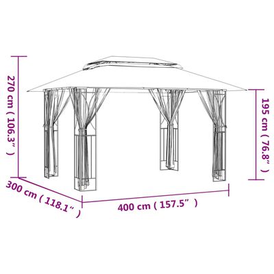 vidaXL Foișor cu pereți laterali, antracit, 400x300x270 cm, oțel