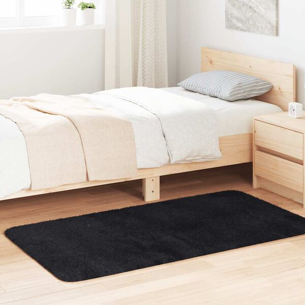 vidaXL Covor shaggy cu pom &icirc;nalt, NAVARRA, negru, 80x150 cm, poliester