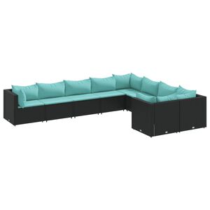 vidaXL Set mobilier de grădină cu perne, 9 piese, negru, poliratan