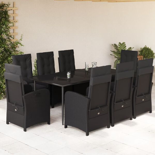 vidaXL Set mobilier de grădină cu perne, 9 piese, negru, poliratan