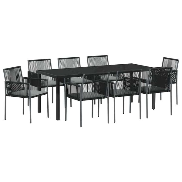 vidaXL Set de masă pentru grădină 9 pcs Negru Ratan PE