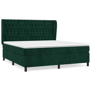 vidaXL Pat box spring cu saltea, verde &icirc;nchis, 180x200 cm, catifea