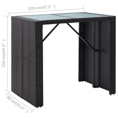 vidaXL Set de bar de exterior, 5 piese, negru, poliratan și sticlă