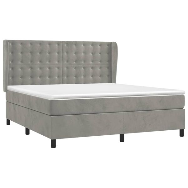 vidaXL Pat box spring cu saltea, gri deschis, 180x200 cm, catifea