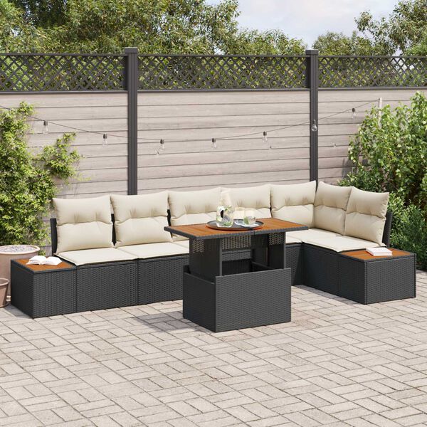 vidaXL Set de canapele pentru grădină 7 pcs Negru Rattan poli