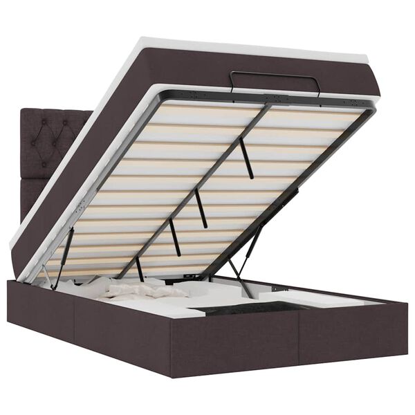 vidaXL Cadru de pat otoman cu saltea țesătură maro &icirc;nchis 120x190 cm