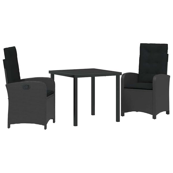 vidaXL Set de masă pentru grădină cu pernă 3 pcs Negru poliratan