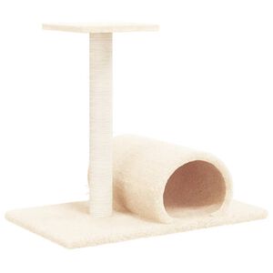 vidaXL St&acirc;lp de zg&acirc;riere pentru pisici cu tunel, crem, 60x34,5x50 cm