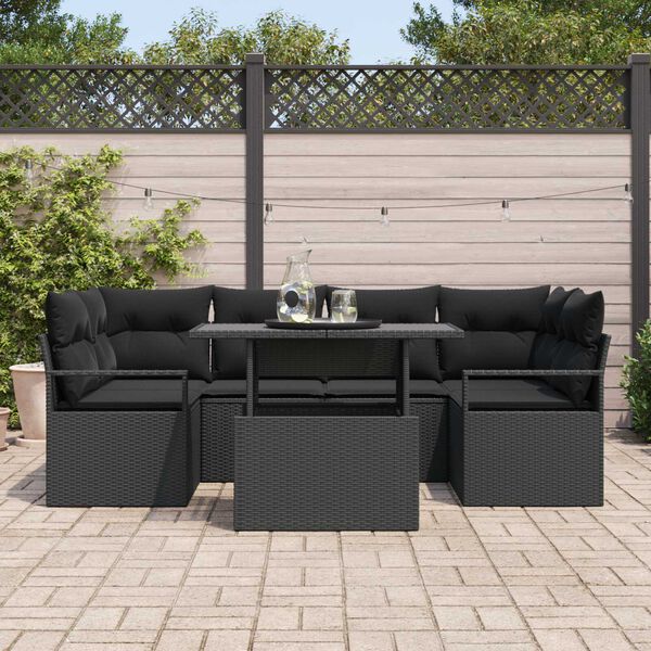 vidaXL Set de canapele pentru grădină 7 pcs Negru Rattan poli