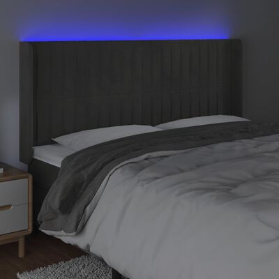 vidaXL Tăblie de pat cu LED, gri închis, 203x16x118/128 cm, catifea