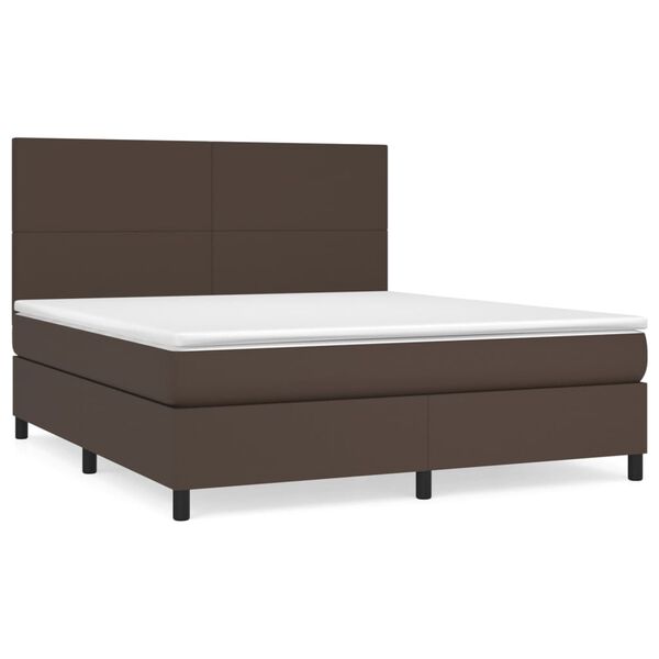 vidaXL Pat box spring cu saltea, maro, 180x200 cm, piele ecologică