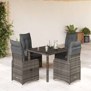 vidaXL Set bistro de grădină cu perne, 5 piese, gri, poliratan