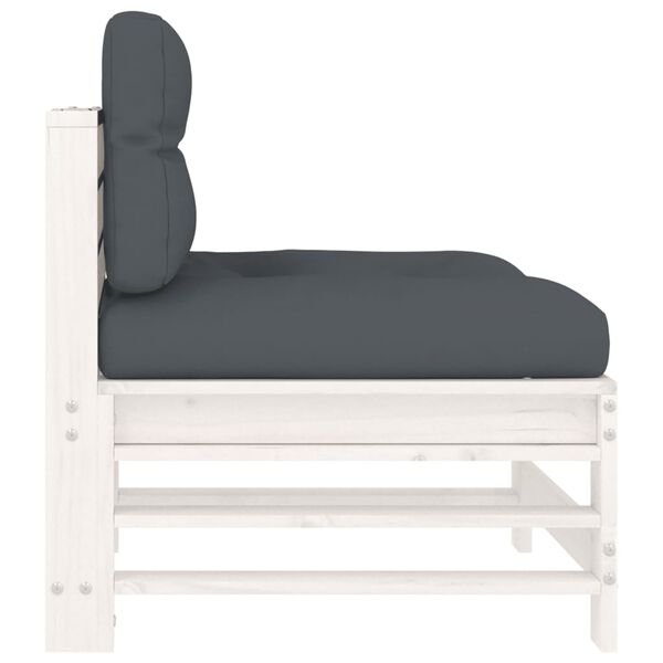 vidaXL Canapea de mijloc cu perne, alb, lemn masiv de pin