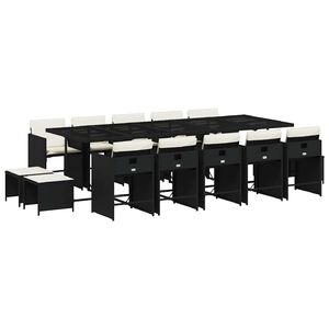 vidaXL Set mobilier de grădină cu perne, 15 piese, negru, poliratan