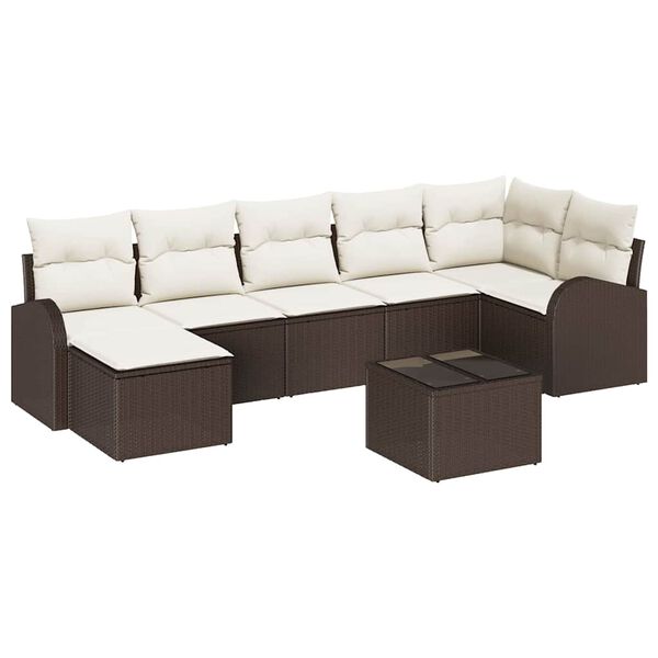 vidaXL Set de canapele pentru grădină cu pernă 8 pcs Maro Rattan poli
