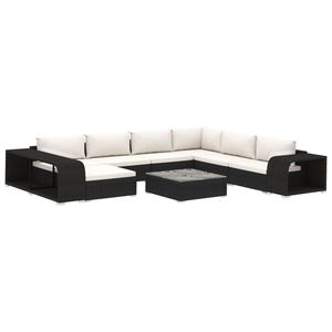 vidaXL Set mobilier de grădină cu perne, 10 piese, negru, poliratan