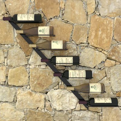 vidaXL Suport sticle de vin de perete pentru 7 sticle, negru, metal