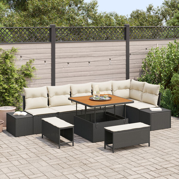 vidaXL Set de canapele pentru grădină cu pernă 9 pcs Negru Rattan poli