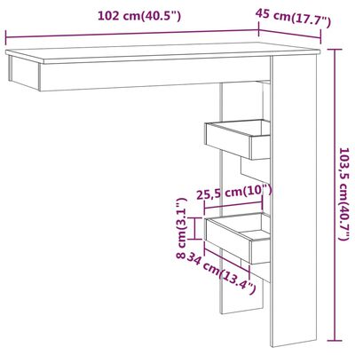 vidaXL Masă bar de perete gri beton 102x45x103,5 cm lemn compozit