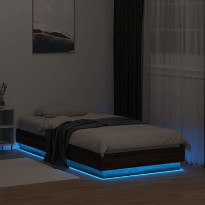 vidaXL Cadru de pat cu lumini LED, stejar maro, 75x190 cm