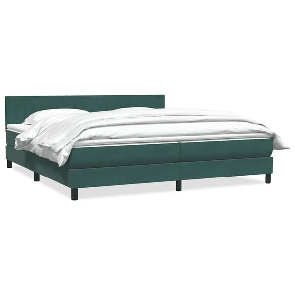 vidaXL Pat box spring cu saltea, verde &icirc;nchis, 180x220 cm, catifea