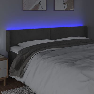 vidaXL Tăblie de pat cu LED gri închis 183x16x78/88 cm catifea