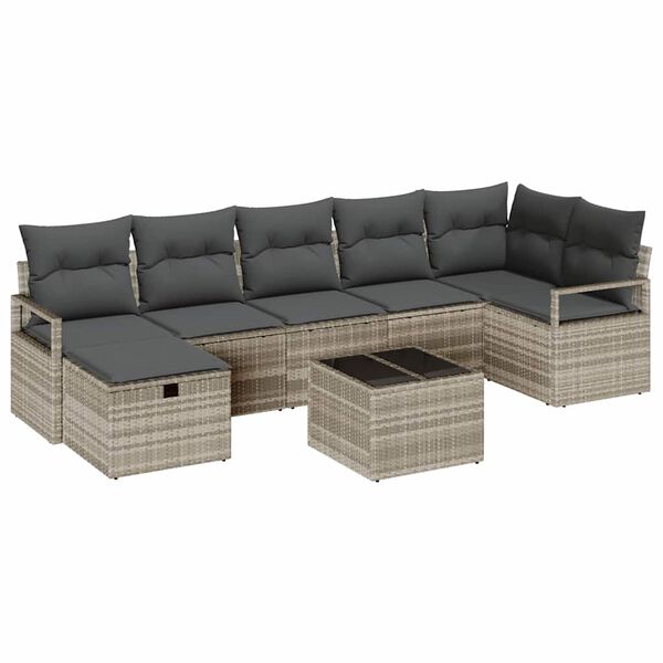 vidaXL Set de canapele pentru grădină 8 pcs Gri deschis Rattan poli