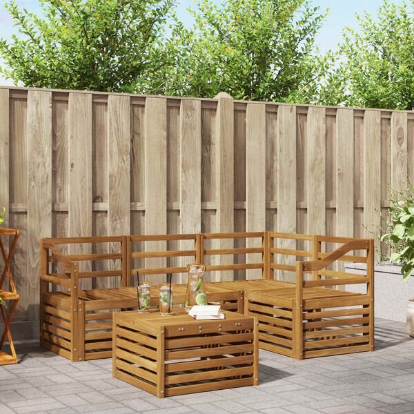 vidaXL Set de canapele de exterior 5 pcs natural Lemn Solid de Acacia