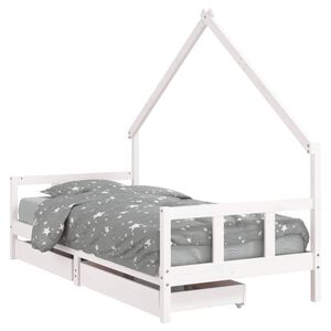 vidaXL Cadru de pat pentru copii, alb, 90x190 cm, lemn masiv de pin