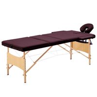 vidaXL Masă de masaj pliabilă, 3 zone, violet vin, lemn