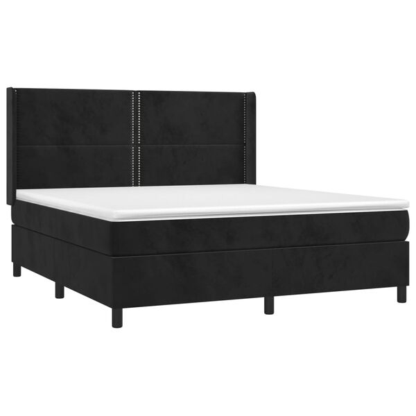 vidaXL Pat box spring cu saltea, negru, 160x200 cm, catifea