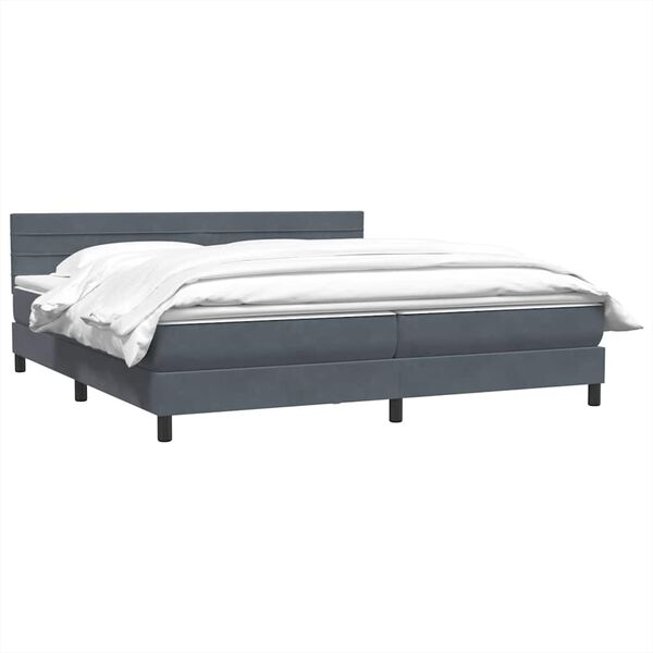 vidaXL Pat box spring cu saltea, gri &icirc;nchis, 200x210 cm, catifea