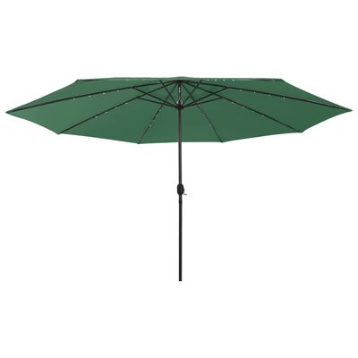 vidaXL Umbrelă de soare exterior, LED-uri & stâlp metal, verde, 400 cm